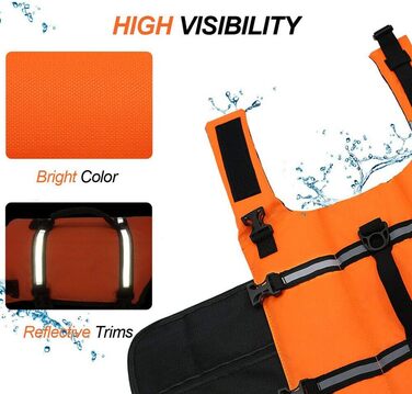 Жилет рятувальний для собак FainFun Orange, M, для малих та великих собак, регульований розмір, Ripstop, світловідбивачі