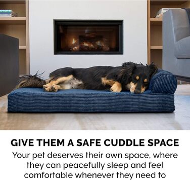 Ортопедичне ліжко для собак Furhaven Jumbo Plus/XXL: велике, з підголовником та знімним чохлом, до 56,7 кг, фліс та корд, Marineblau (135x107x24 см)