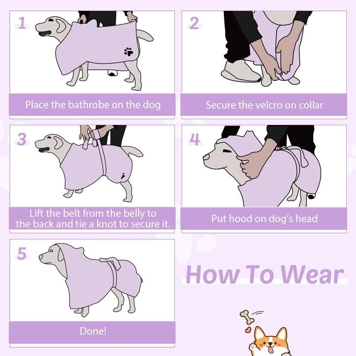 Рушник для собак з капюшоном, вбираючий, для сушіння після купання, для котів та собак усіх порід, L (блакитний) (фіолетовий L)