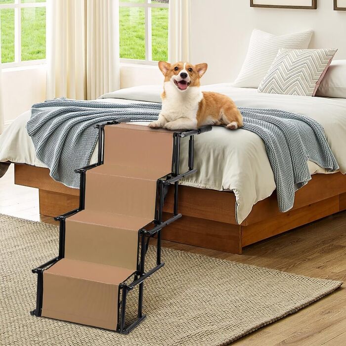 Складана та регульована рампа для собак великих та малих порід, драбина для домашніх тварин, 75 кг, акумуляторна, для всіх автомобілів, коричнева