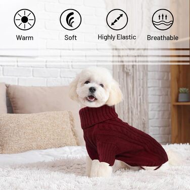 Теплий новорічний светр для собак, рогатка, бургерний червоний, для французького бульдога, такси, середніх собак (L, груди 54 см, спина 40 см)