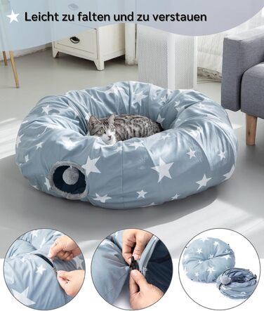 Туннель для котів JanYoo з м'яким ліжком, круглий тунель з двома входами, котяча печера, іграшка для котів, великий знімний тунель для гри в приміщенні