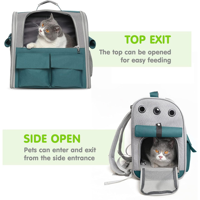Рюкзак для тварин PETCUTE: переноска для собак та котів, знімний килимок, безпечний ремінь, зелений