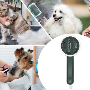 Гребінець для котів Slicker Brush – проти випадіння шерсті | Антиковзаюча щітка з функцією UV та висувним ножем для купання та подорожей, білий (зелений)