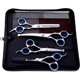 Набір професійних ножиць для грумінгу собак 9CR Edelstahl з безпечними закругленими кінцями. Комплект для стрижки та догляду за шерстю собак, котів та інших тварин. Включає ножиці для вирівнювання та розрідження шерсті, а також гребінець.