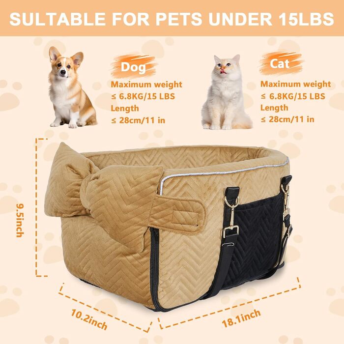 Автокрісло для собак - підставка для тварин у машину з ременем безпеки та м'яким подушками (колір: коричневий)