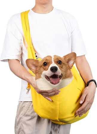 Транспортна сумка для собак, переноска для цуценят – дихаюча переноска для тварин, шлейка для собак з регульованим ремінцем (жовта)