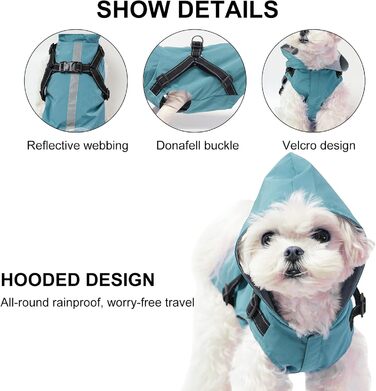PETCUTE Дощовик для собак, дощова куртка з поворотком для нашийника, водонепроникний, з світловідбиваючими смугами, регульований капюшон, для маленьких, середніх та великих собак (S, блакитний)