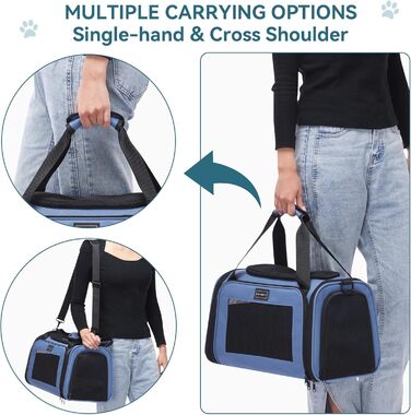 Транспортна переноска для котів та маленьких собак Petsfit, блакитна, S, з захисним ременем та розкладною підстилкою