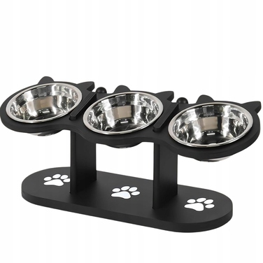 Дерев'яна стійка для годування тварин з 3 сталевими мисками