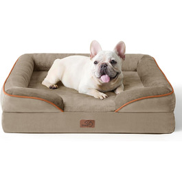 Ортопедичне ліжко для собак BEDSURE - 71x58 см. З м'яким пінопластом, зручне для маленьких собак, миється, не слизьке, горіховий колір. Розміри: 71 x 58 x 17 см.
