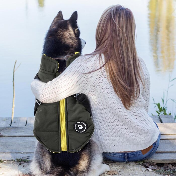 Зимова куртка для маленьких собак: тепла, вітро- та водонепроникна, двостороння куртка з блискавкою, зелена XL