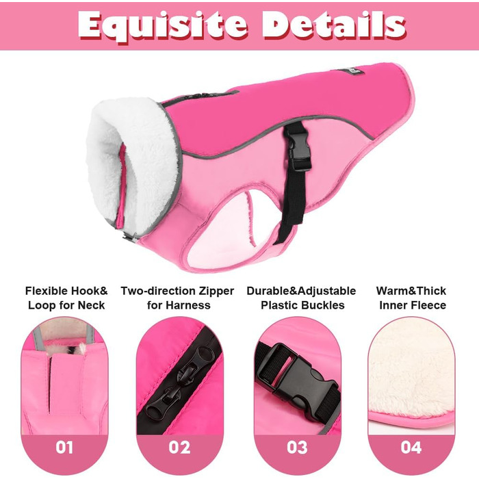 Зимова куртка для собак EMUST, тепла та вітронепроникна, для середніх собак, рожева, розмір M (L, нова)