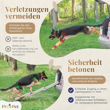 Рампа для собак у машину Klappbar - Складана, стабільна, протиковзка, для автомобілів та SUV до 90 кг, телескопічна алюмінієва рампа, з світловідбиваючими смугами, кріпильний кліп, для великих собак