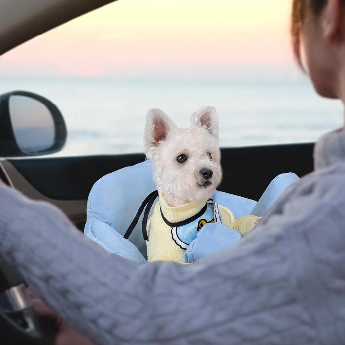 Автокрісло для собак Wakytu – підвищення для собак, водонепроникне, з кишенями для зберігання, до 9 кг, блакитне