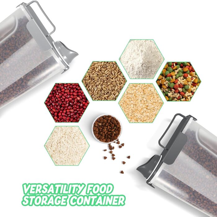 Контейнери для корму для собак, велика воронка, 2.3 кг, пластик, з 4 герметичними закриттями, 1 мірний стакан та ручка, легко миються та переносяться, 2 шт, світло-сірий + темно-сірий