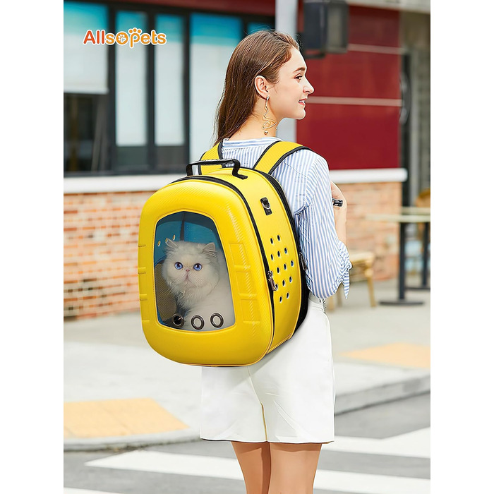 Рюкзак-переноска для кота та собаки ALLSOPETS Bubble, жовтий. Зручний рюкзак-переноска для котів та собак, для подорожей, прогулянок та походів. Відкидна підстилка.