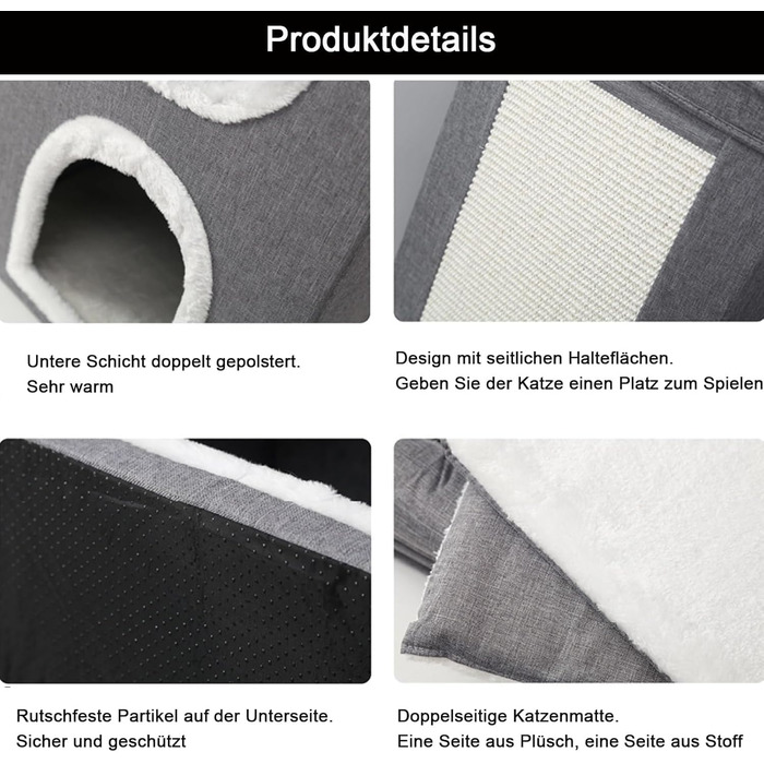 Котячий будиночок-крісло з когтеточкою, 3 рівні, 2 будиночки, когтеточка-дошка, для котів до 20 кг, сірий