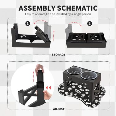 Набір мисок для собак та котів 3-в-1 з регулюванням висоти, антиковзною підкладкою та захистом від розливання, 2 шт. по 1000 мл, нержавіюча сталь, для собак та котів всіх розмірів