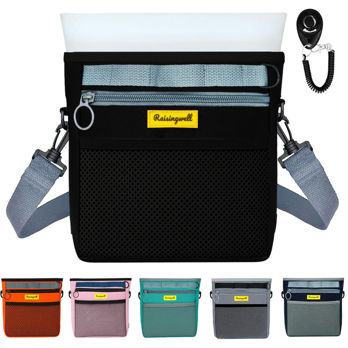 Сумка для ласощів для собак, багатофункціональна сумка для прогулянок з силіконовим кишеньком, мішок для корму для дресирування собак та дозатор ласощів, ідеальна для активного відпочинку на природі (Чорний, 4 відділення)