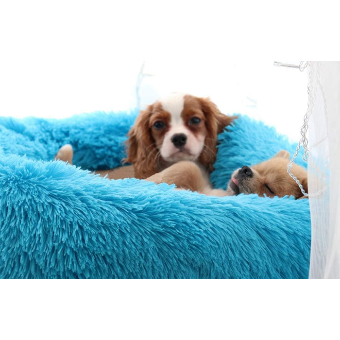 Преміум ортопедичне ліжко для собак великих та екстра-великих порід, Donut ліжко для собак, м'який плюш, кругла собача софа з водонепроникним дном, миється, діаметр 80 см, блакитний колір