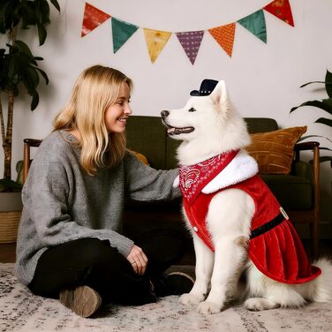 Костюм ковбоя для домашніх тварин SANSTHS, Halloween, червоне різдвяне вбрання з міні-ковбойським капелюхом та банданою для собак та котів, розмір M (великий, червоне вбрання та бандана з чорним капелюхом)