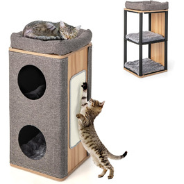 Котячий будиночок SOARS з когтеточкою, 3 яруси, 2 будиночки та лежанка для котів, когтедряпалка, меблі для котів