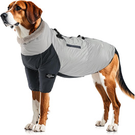 Тепла зимова куртка для собак великих порід XXL, водонепроникна, з капюшоном, кишені, блискавка, шнурок, D-Ring, кашмір