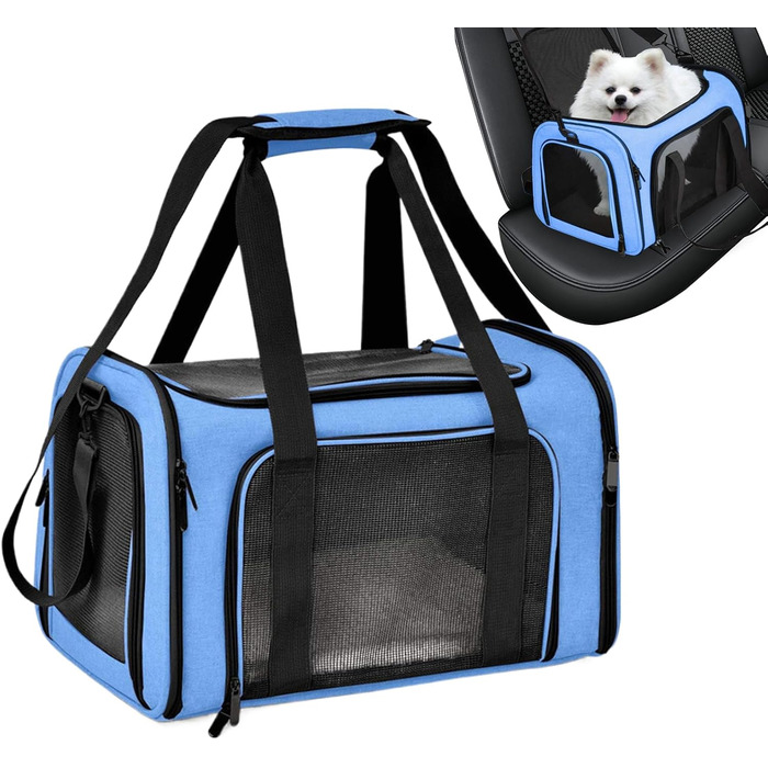 М'яка переноска для котів та собак, дихаюча сумка-переноска для подорожей, блакитна