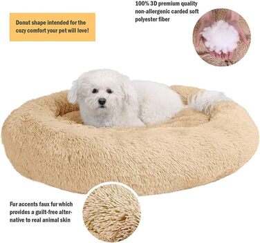 Кругле ліжко для кота/собаки Donut, 70 см, бежеве. М'яке, зручне, з густою оббивкою, для дому, миється.
