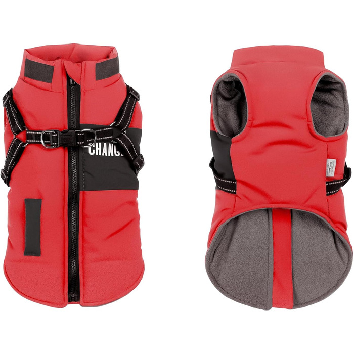 Зимовий одяг для собак: теплий куртка, жилет та нашийник для маленьких та середніх порід. Червоний колір.
