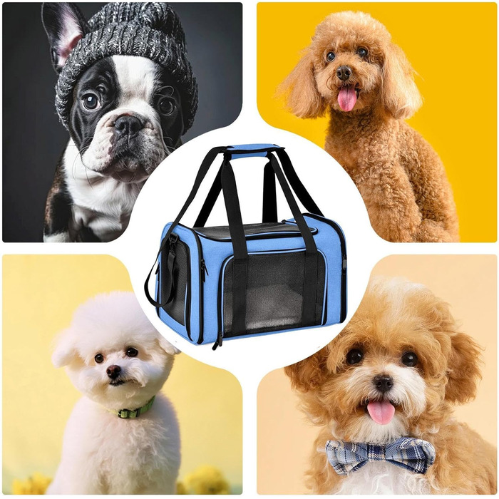 Транспортна переноска для котів та домашніх тварин, переноска для цуценят, зручна переноска для маленьких котів та собак, м'яка, дихаюча переноска для тварин (Блакитна)