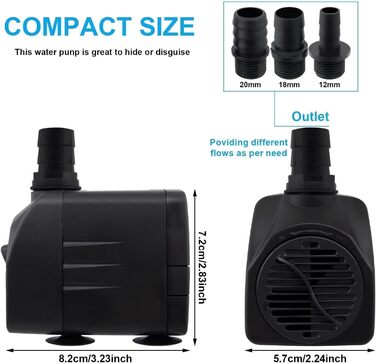 Погружний насос для ставка/акваріума Wasserpumpe 1800 л/год, 3 насадки (13/16/19 мм), 30 Вт