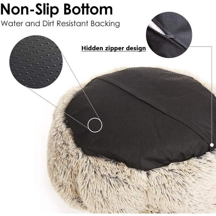 Крісло-ліжко для собак великих порід, миється, подушка для собак та котів, лежанка для собак, кошик для котів, кругле м'яке пухнасте ліжко для тварин, 110x110x20см, Бежевий колір