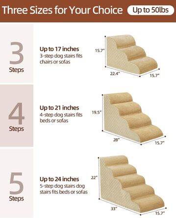 Сходинка для собак 4-ступенева, Khaki, 49.5 см, з високощільним пінополіуретаном, для диванів