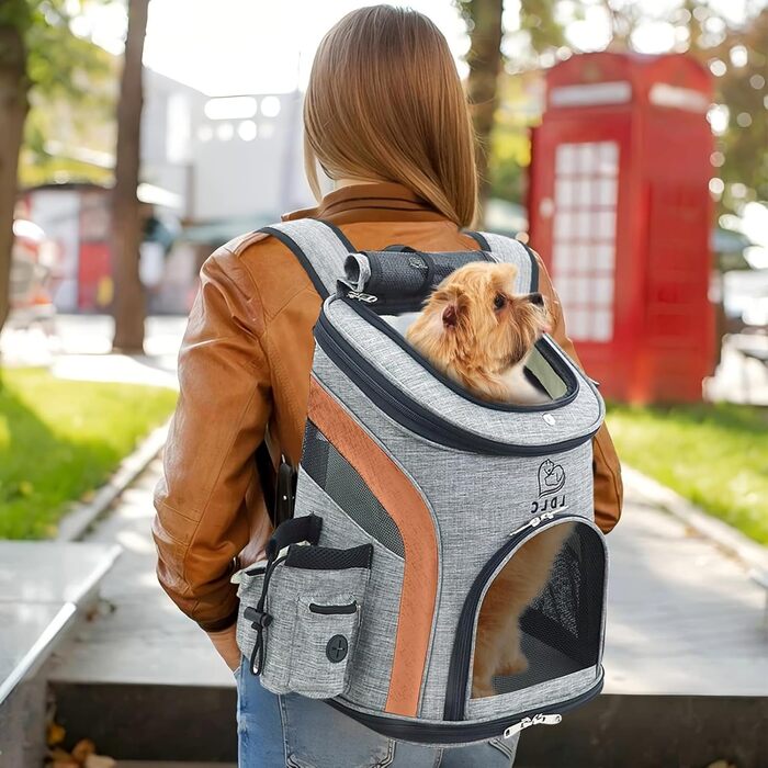 PETCUTE Рюкзак для собак та котів, дихаючий, з внутрішнім ременем безпеки, регульований, з бічними кишенями, для подорожей, прогулянок, велосипедних поїздок (Помаранчевий)