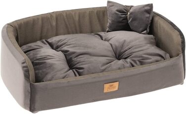Ліжко для собак Ferplast Harris, 80 см, з подушкою, твід та велюр, бежеве, миється, 50 x 35 x 15 см