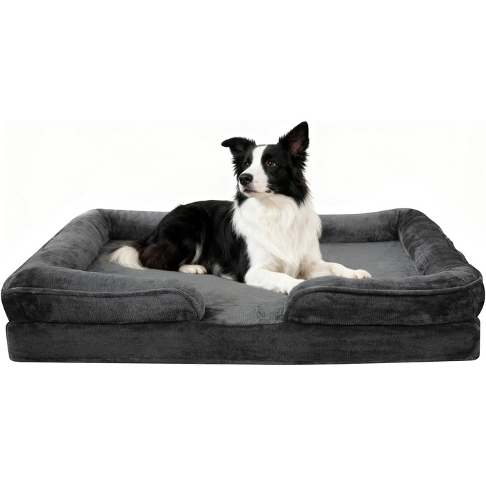 Ортопедичне ліжко для собак – миється, знімний фланелевий чохол, водонепроникний наповнювач, антиковзаюче дно, 71*58*17 см, темно-сірий