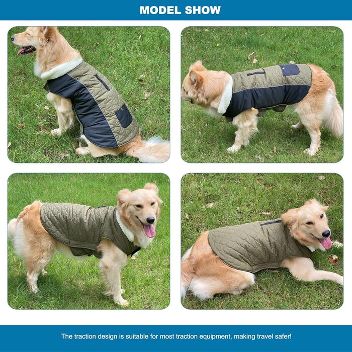 PETCUTE Зимовий теплий куртка для собак з відбиваючими елементами, регульований, з отвором для повідка, для маленьких, середніх та великих собак (S, Зелений)