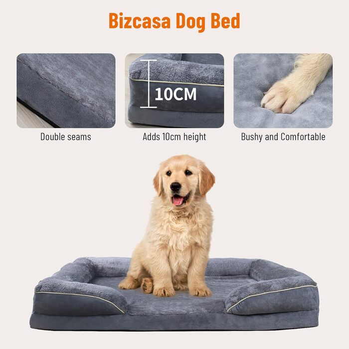 Ортопедичне ліжко для собак, корзина для собак, м'яка підстилка, собаче ліжко-софа, подушка для собак, корзинка для собак з високим бортиком, знімний та пральний чохол, 91 x 69 x 18 см, неслизьке покриття