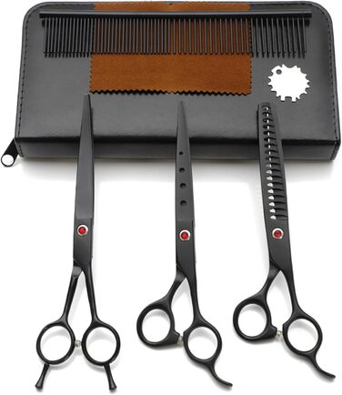 Набір професійних ножиць для собак 4 в 1: прямі, зубчасті, вигнуті + гребінець. Підходить для собак, котів та інших тварин