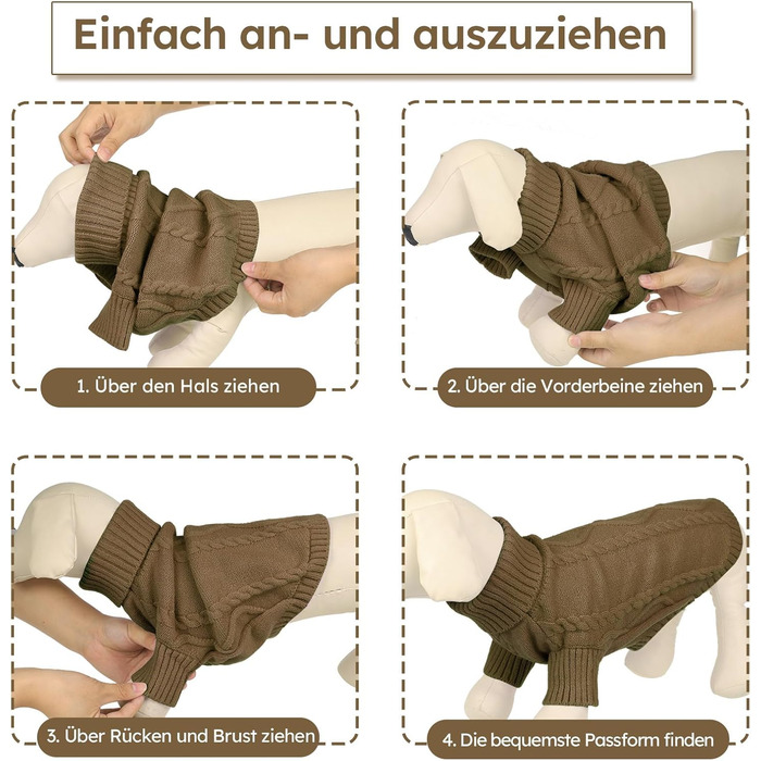 Теплий в'язаний пуловер для собак середніх порід Queenmore (для такс, французького бульдога, чихуахуа, коргі), коричневий, розмір M