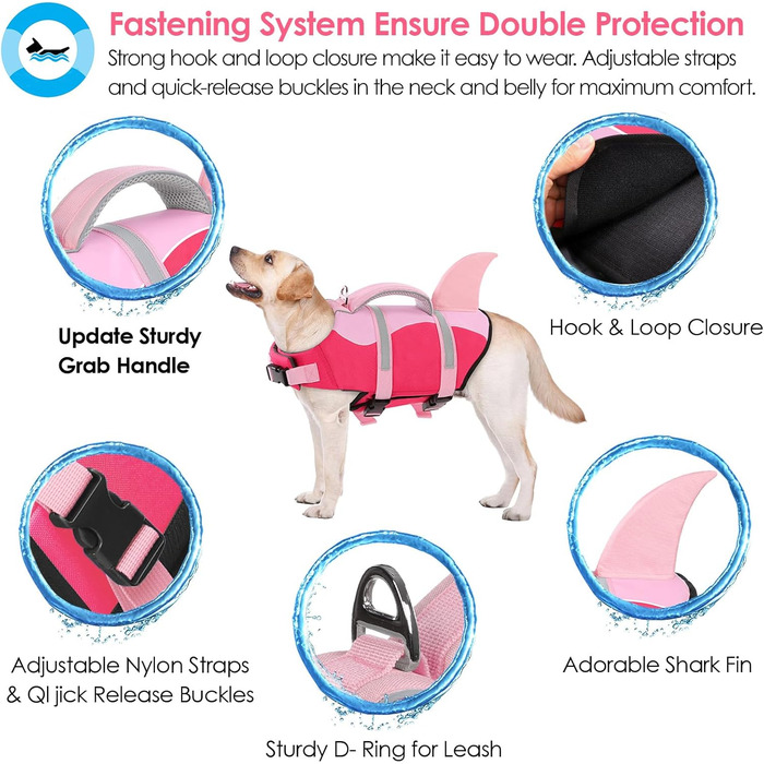 Жилет для плавання собак AOFITEE, жилет-спасатель для собак з ручкою та світловідбиваючими смугами, рожевий, X-Large
