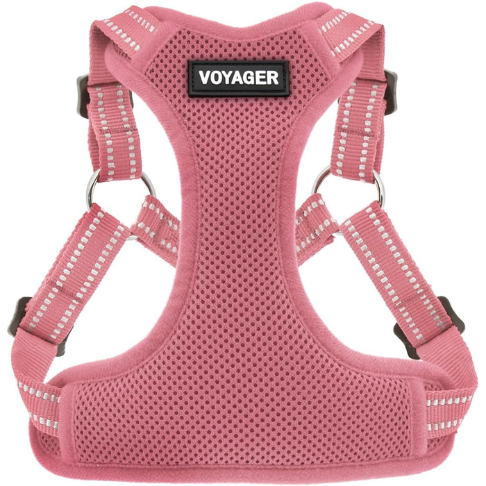 Шлейка для собак Voyager з регулюванням та світловідбиваючими смугами Best Pet Supplies - Міцна повна жилетка без натягу з кільцем для повідка, дихаюча, Рожева, розмір XS (Обхват грудей: 13-16 дюймів)