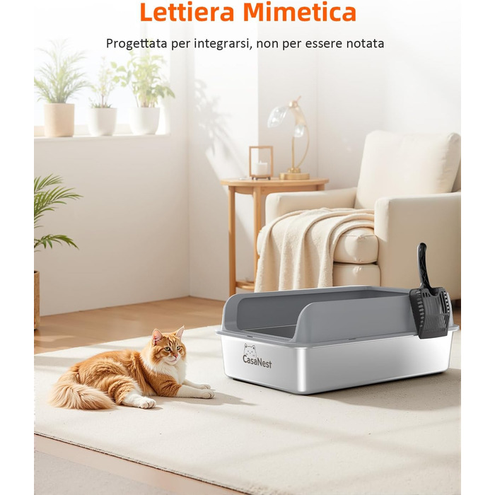 Сміттєве відро CasaNest для котів з нержавіючої сталі, XXXL, велике, антивитік, антиприлипання, темно-сірий