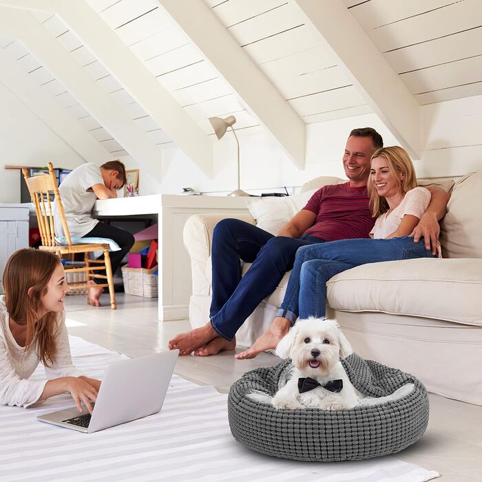 Кругла лежанка для собак та котів Siwa Mary з ортопедичним матрацом та м'якою підстилкою, 66 см, сірий колір