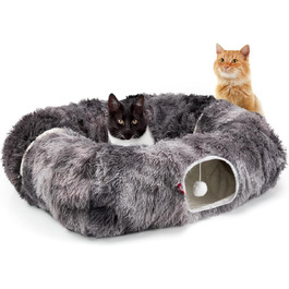 Преміум тунель для котів CUBI від CanadianCat Company: XXL з місцем для сну та м'яким лежанком, підходить для великих котів, темно-сірий, 100 x 80 x 26 см