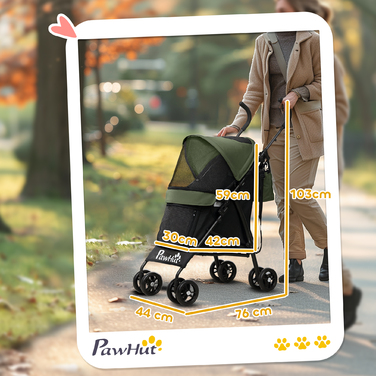 PawHut Коляска для собак Dogs Buggy складна для собак і кішок до 4 кг Cat Buggy з сітчастими вікнами, плечовий ремінь, сумка для зберігання, підстаканник Парасолька Коляска для кішок темно-зелена | Аосом