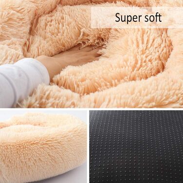 М'яке ортопедичне ліжко для домашніх тварин для собак і котів, ліжко-гніздо у вигляді пончика, для маленьких, середніх і великих собак, подушка для собак, яку можна прати - 60*60*20 см (70*70*20 см, Бежевий)