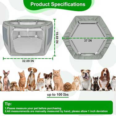 Клітка-вольєр для собак та котів Makerfire 94x81.3 см, вольєр для цуценят з воротами, стабільний та безпечний, для дому та вулиці